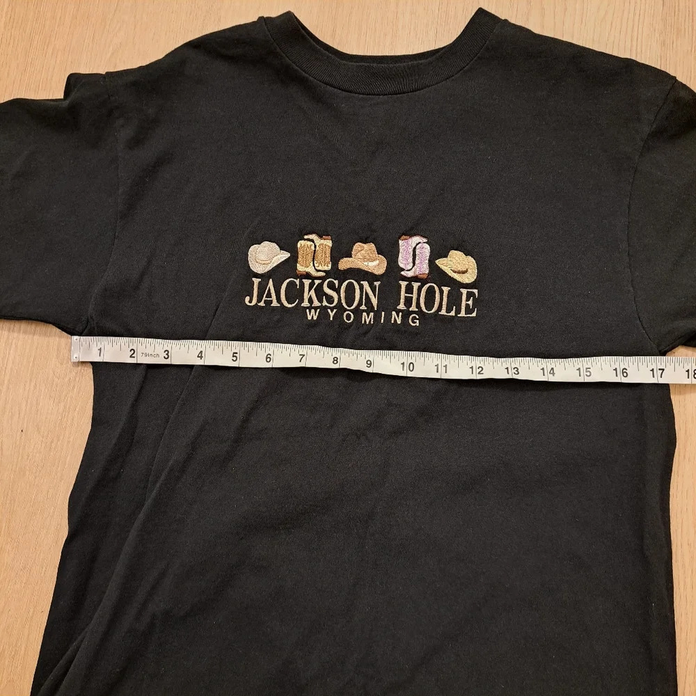 Vintage Anvil Black Jackson Hole Wyoming Single‎ Stitch T-Shirt Size Medium - Picture 5 of 7